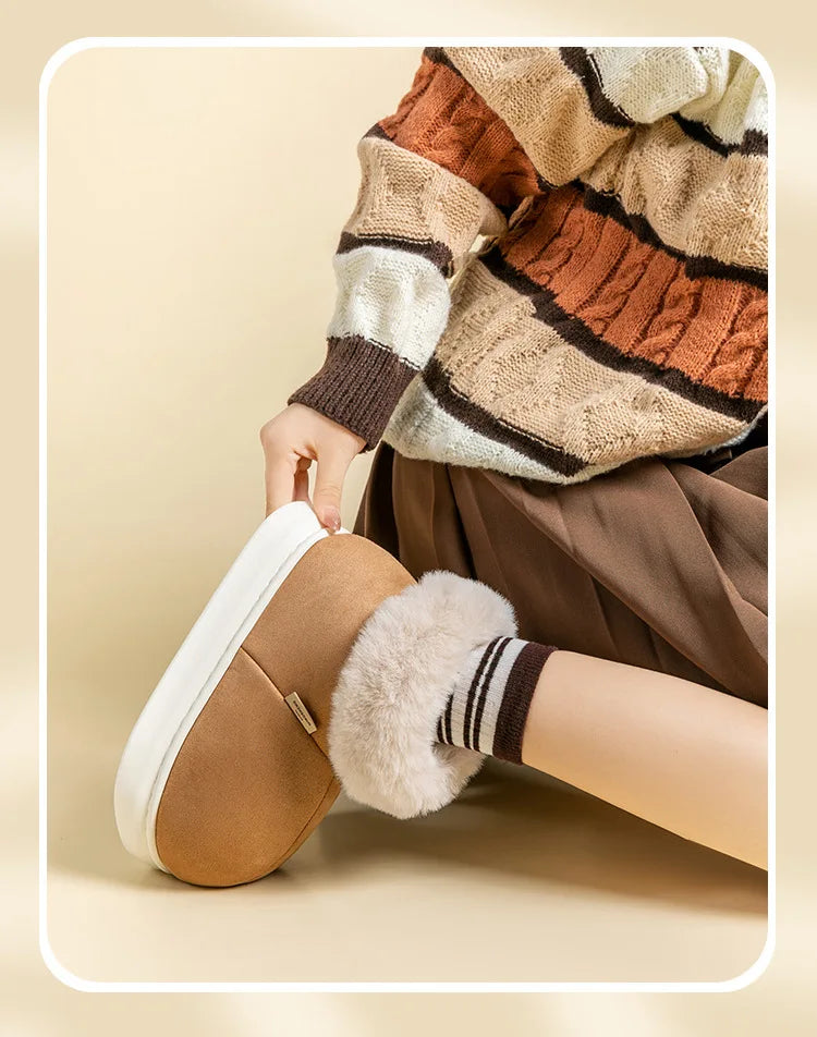 Thick Sole Cotton Slippers for Women Winter Warm Plush Shoes Couples Indoor Home Floor Footwear Female Male Street Snow Boots