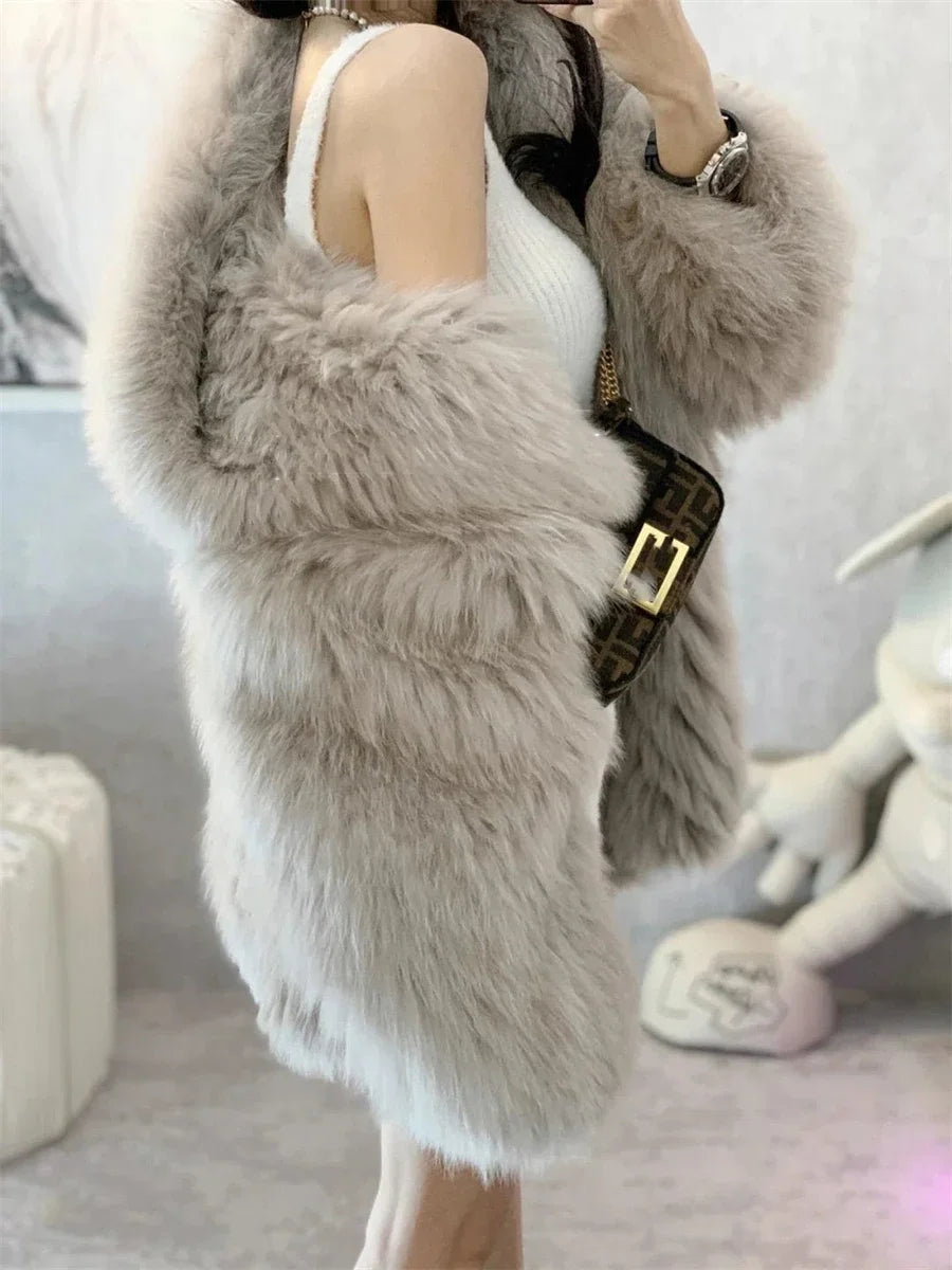 Trendy Hooded Faux Fox Fur Coats super Warm Winter Furry Jacket Women Streetwear Plush Clothing Loose Casual Whiter Chaquetas