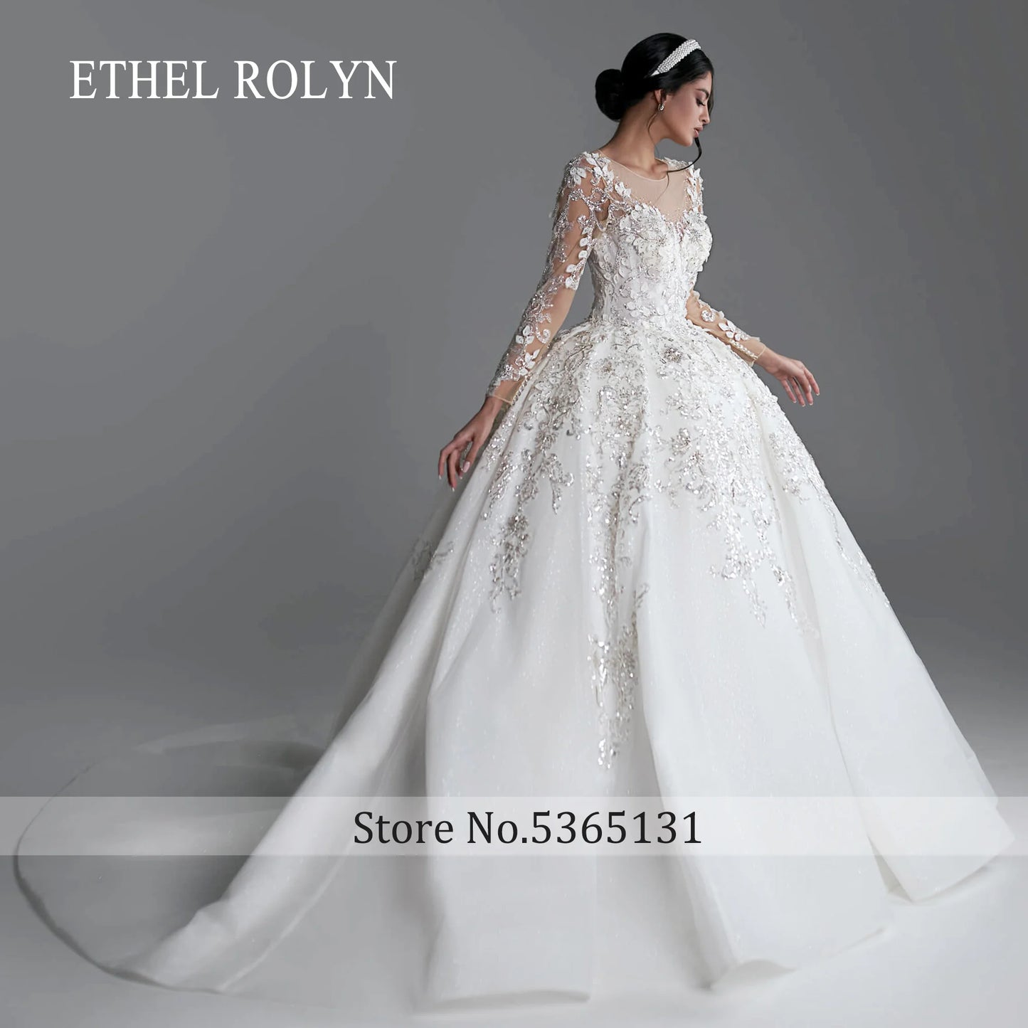 ETHEL ROLYN Long Sleeve Ball Gown Wedding Dress Exquisite SCOOP Sequined Beading Royal Train Wedding Gown Vestidos De Novia