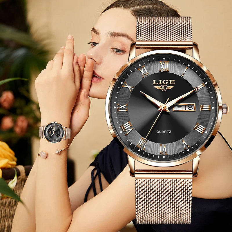 LIGE Fashion Elegant Quartz Women's Watch Bracelet Casual Business Clock Movement Simple Waterproof Mesh Belt Ladies Watches NEW