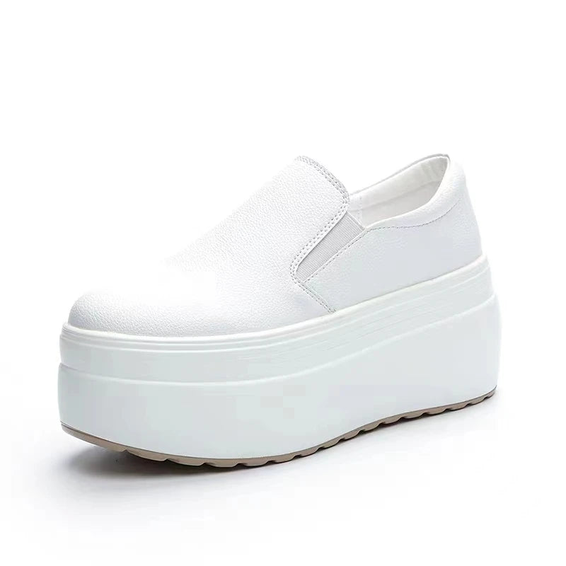 Autumn Loafer 8CM Platform Shoes Flats White Slip on Casual Shoes Slipony Women Sneakers Shoes Breathable Comfy Summer Sneakers