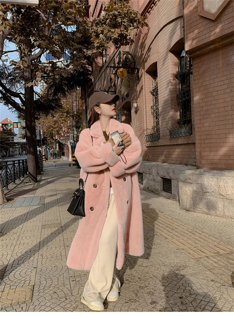 Thicken Warm Long Faux Fur Jackets Loose Warm Imitate Mink Coats Korean Winter Furry Padding Outerwear Women Luxury Overcoat