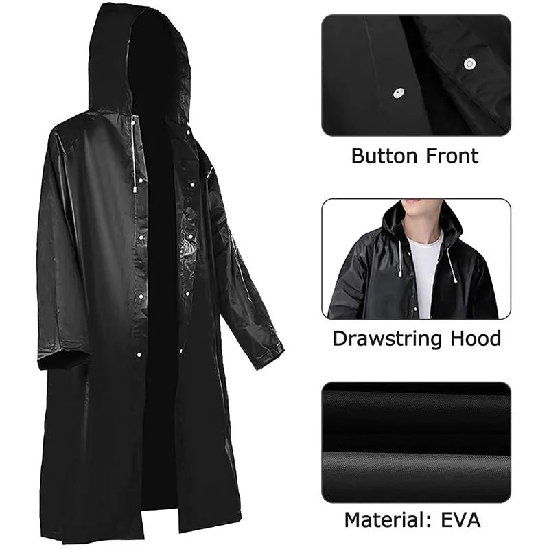 EVA Long Raincoat Unisex Male Women Rain Coats Poncho Suit Jacket Tourist Bike Ladies Running Hooded Hiking Rainwears Waterproof