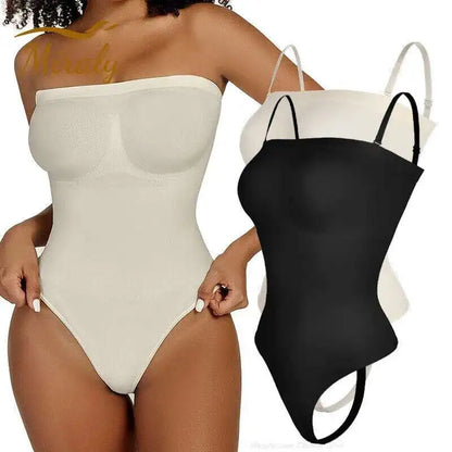 Strapless Thong Bodysuit – Bustier Tube Top, Seamless Tummy Control Shaper