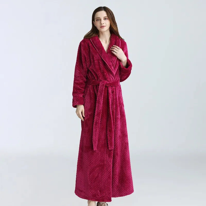 Autumn Winter Ladies Nightgown Warm Coral Velvet Long Style European American Women's Flannel Bathrobe Plus-down Thickening