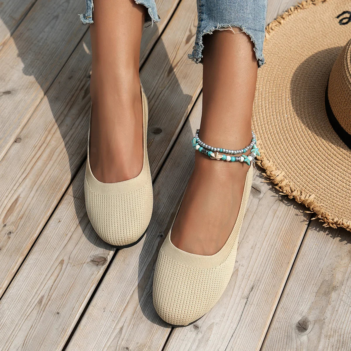 Elastic Knitting Flats Slip on Shoes for Women  Summer Breathable Soft Loafers Woman Lightweight Casual Shoes Mom Moccasins