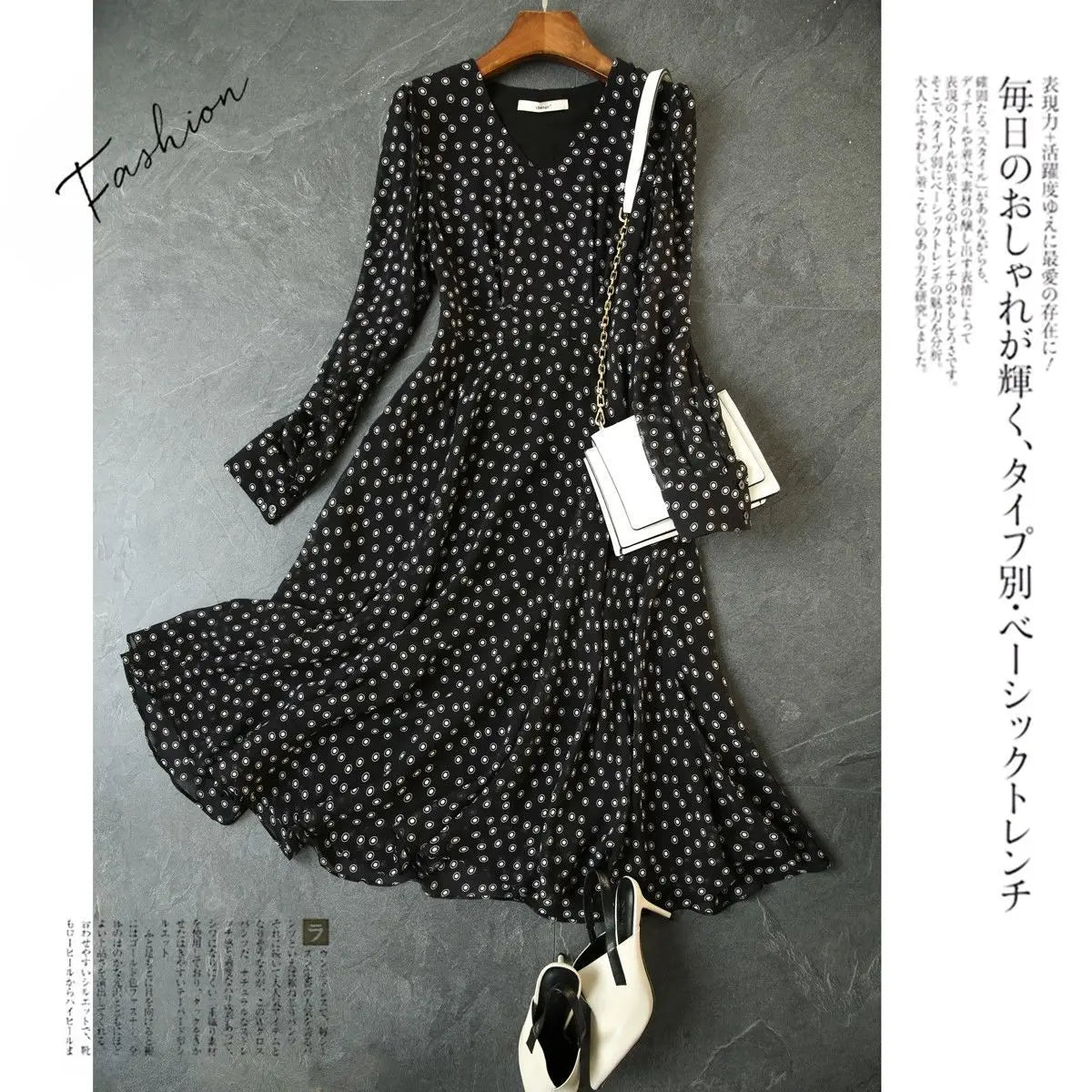 Polka Dot Print Chiffon Elegant Dresses for Women 2023 Summer New Vintage Fashion V-Neck Half Sleeve Casual Ladies Midi Dress