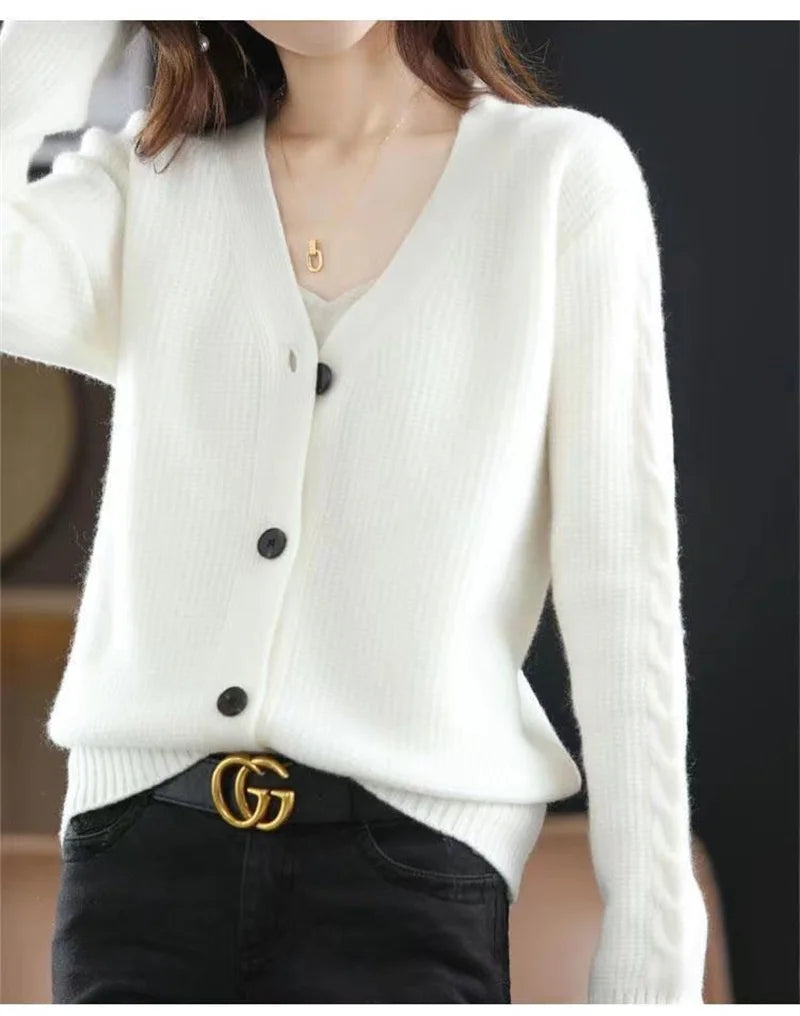 NewFall Fashion V Neck Women Knitted Sweater Cardigan Long Sleeve Soft Slim Sweater Outwear Femlae Solid Casual Knitted Sweater