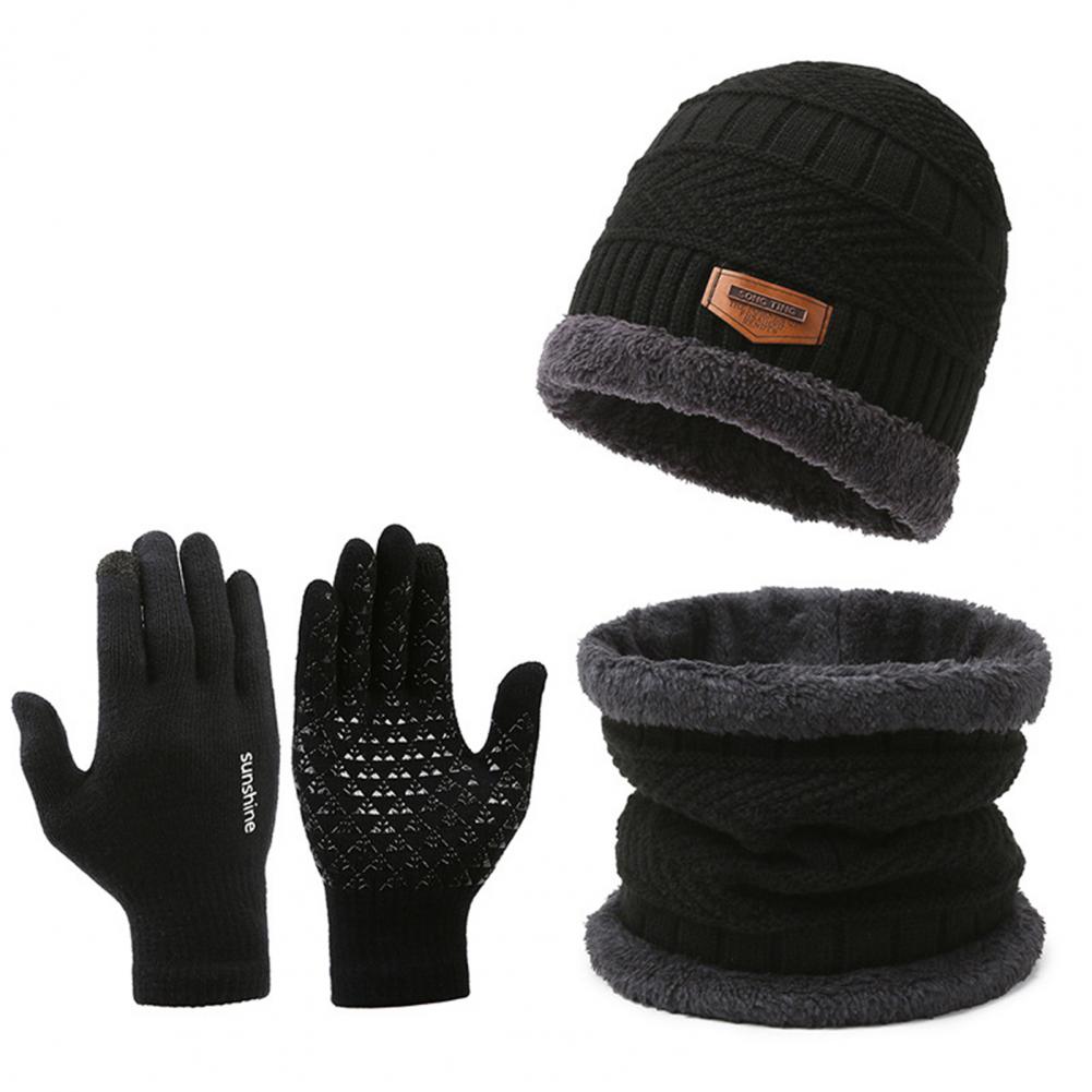 Windproof Hat Scarf Glove Set Cozy Winter Accessories Set Knitted Hat Scarf Gloves for Men Soft Warm Windproof Outdoor Cycling