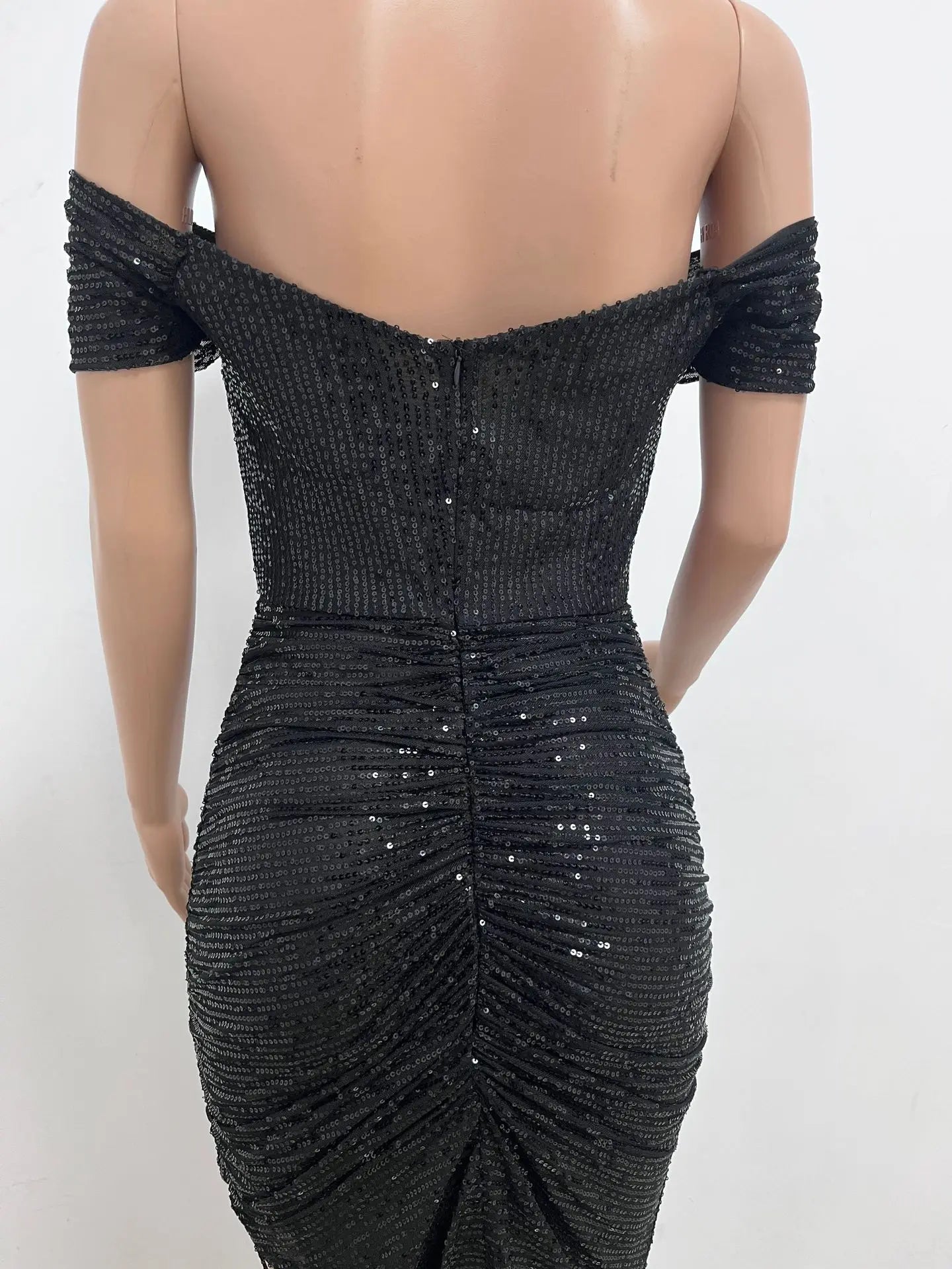 Plus Size Women Sexy Off Shoulder Sequin Bodycon Knee Length Dress Evening Summer 2024 Fashion Party Club Prom Dresses Xiny618