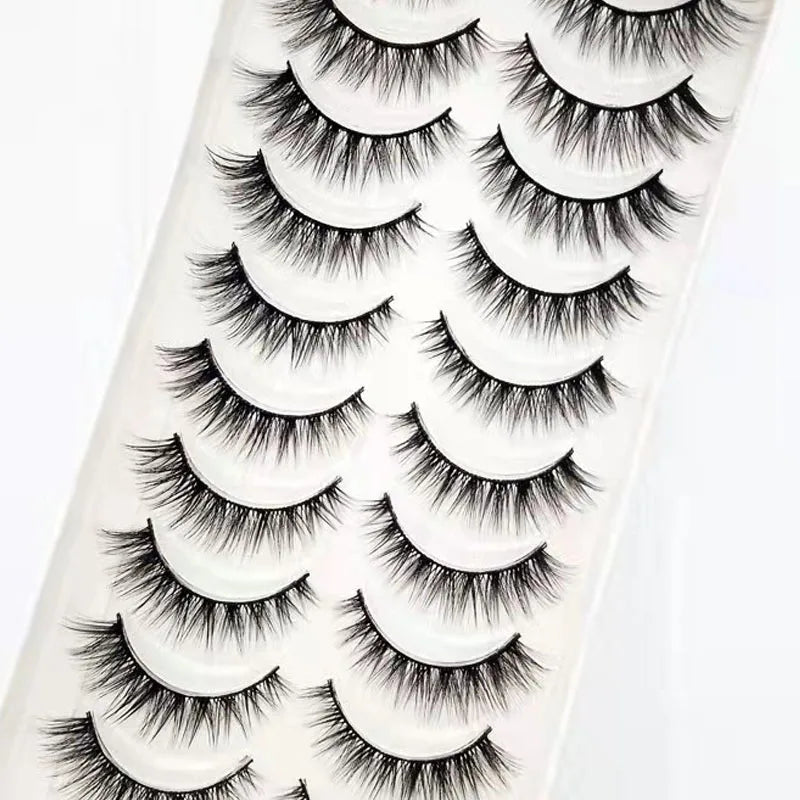 NEW 5/10 pairs long Natural Mink False Eyelashes Cross Dense Handmade Cotton Stalk Eye Lashes Makeup Mink Fake Eyelashes 54 Hot