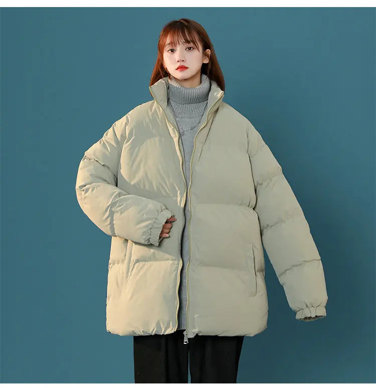 Streetwear Oversize Stand Collar Warm Women's Winter Jacket Solid Color Parka Fashion Casual Winter Coats For Woman