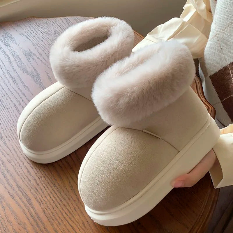 Thick Sole Cotton Slippers for Women Winter Warm Plush Shoes Couples Indoor Home Floor Footwear Female Male Street Snow Boots