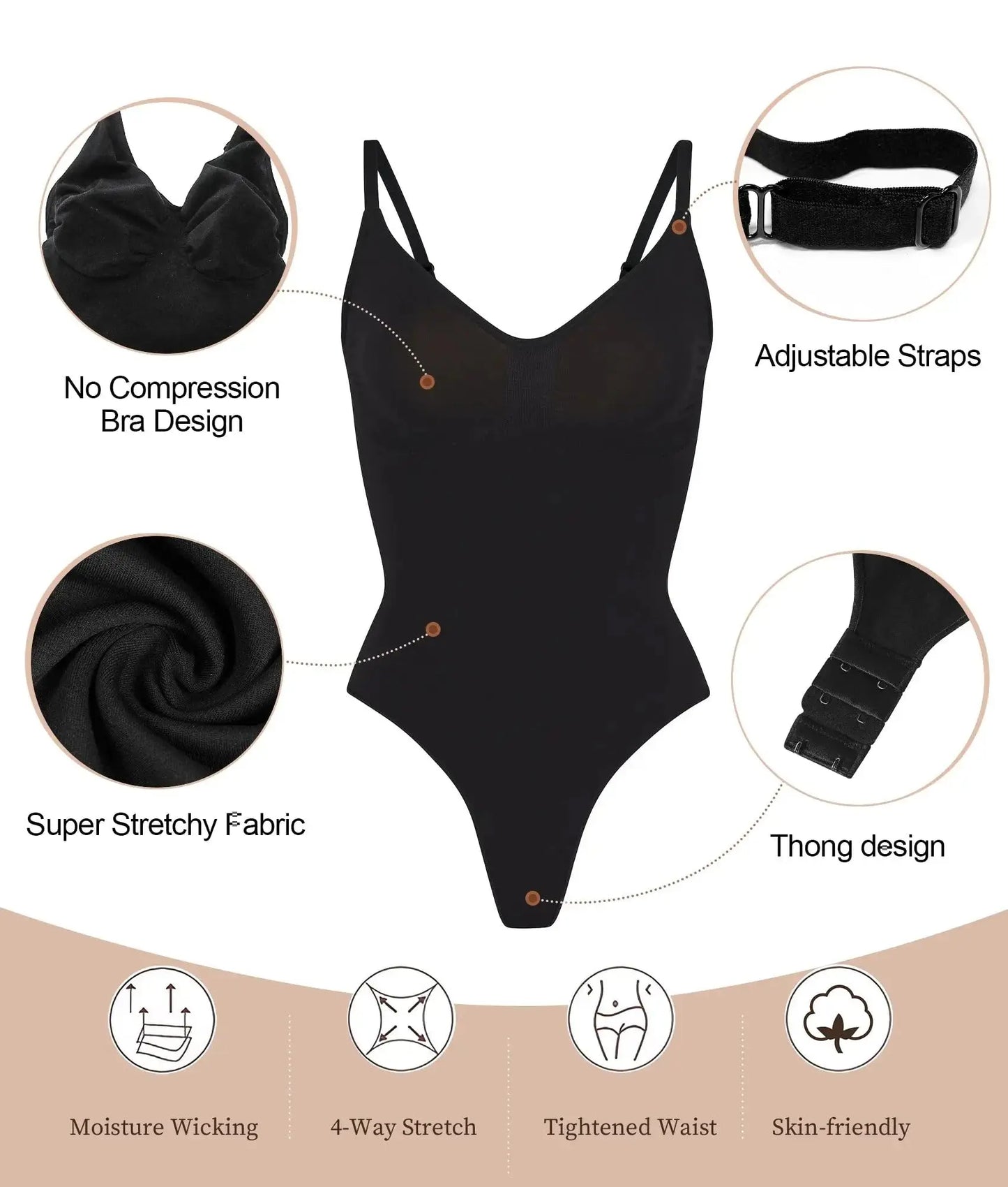 V-Neck Spaghetti Strap Bodysuit – Slimming Open-Crotch Shapewear for Women