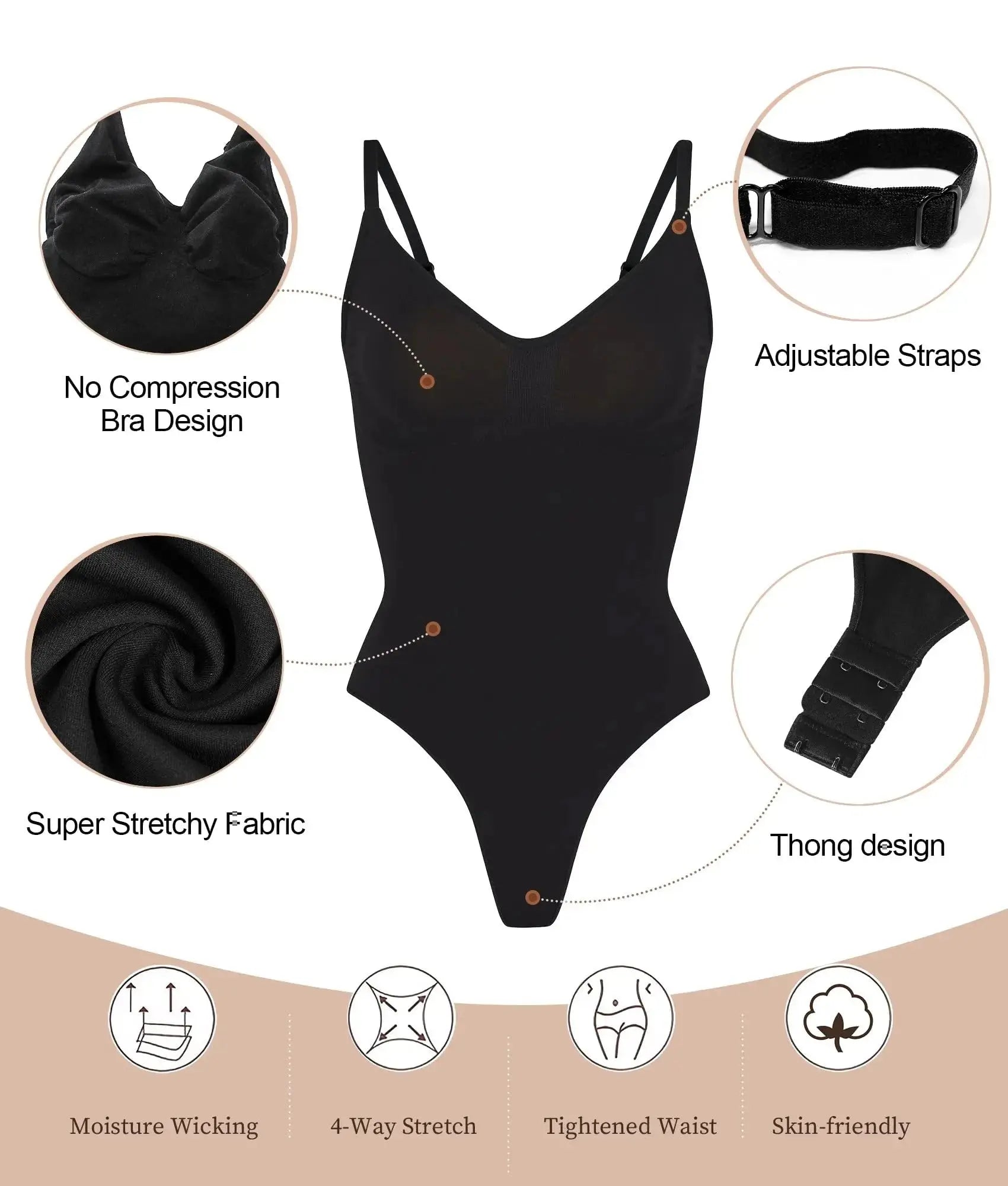 V-Neck Spaghetti Strap Bodysuit – Slimming Open-Crotch Shapewear for Women