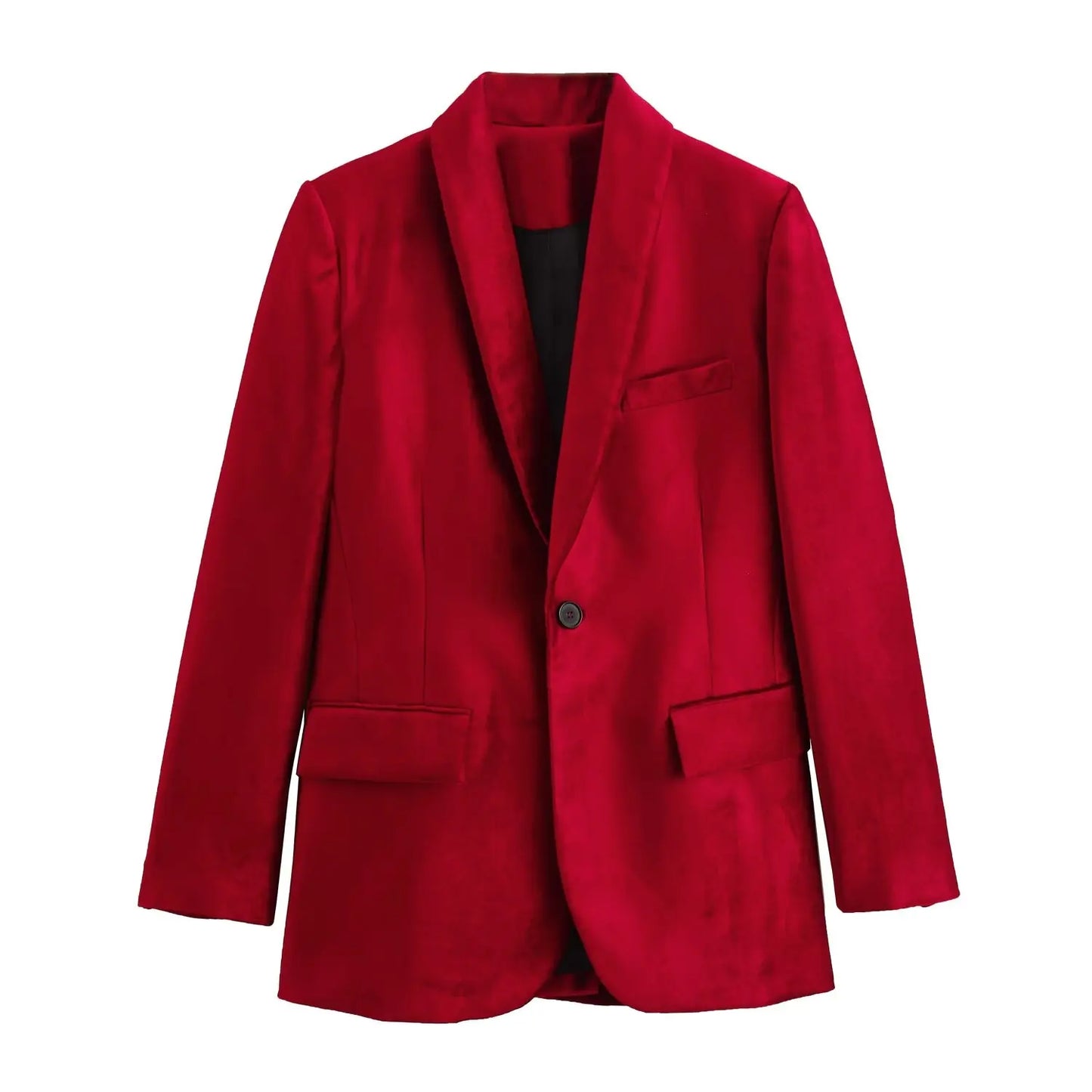 TRAFZA Women Spring Chic Jacket Coats Red Turn Down Collar Long Sleeves Pockets Decorate Single Button Female Fashion Blazers