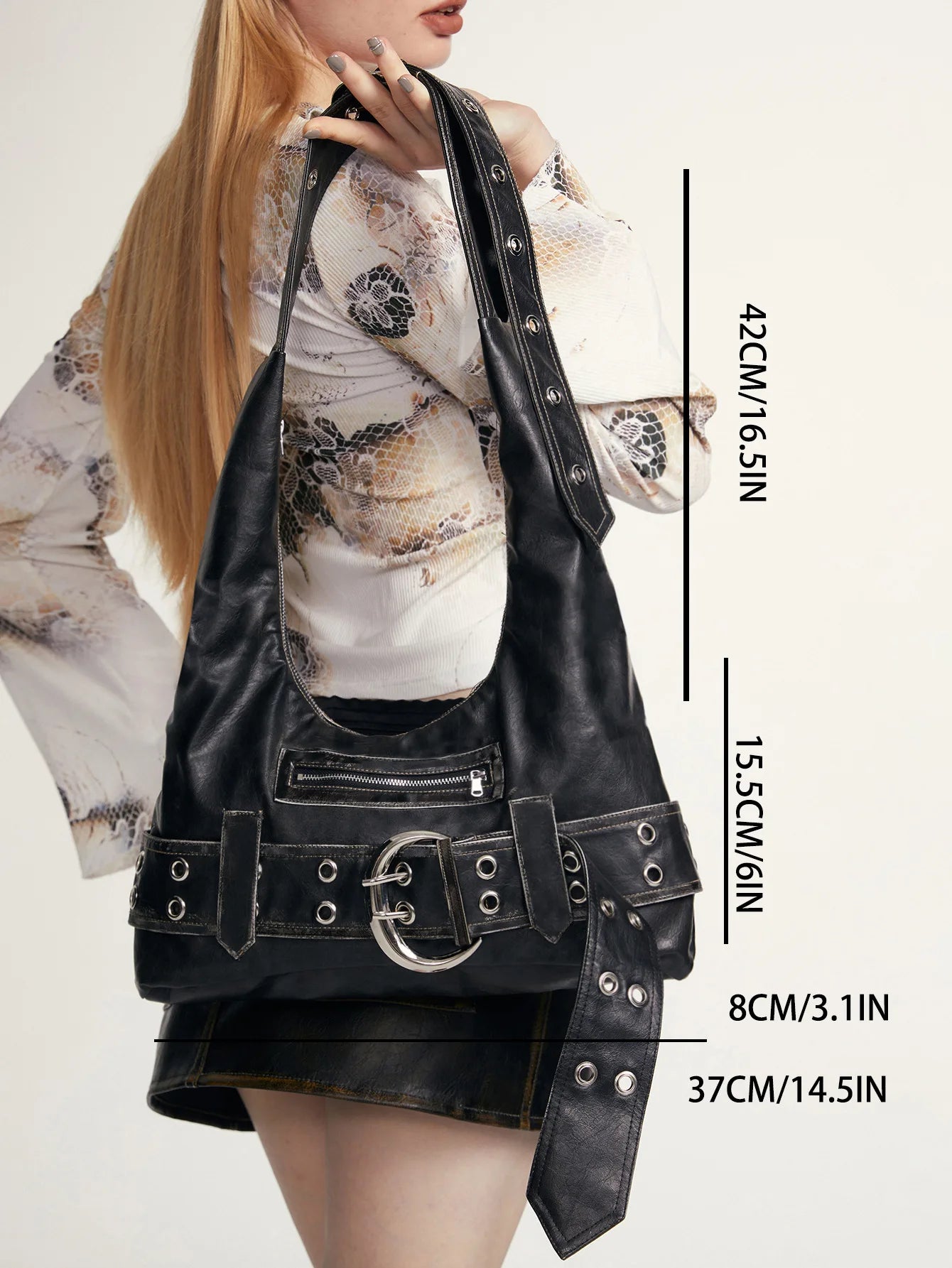 Xiuya Vintage Shoulder Bag for Women Y2k Gothic Aged Leather Fashion Tote Bag New Designer Luxury Street Advanced Female Handbag