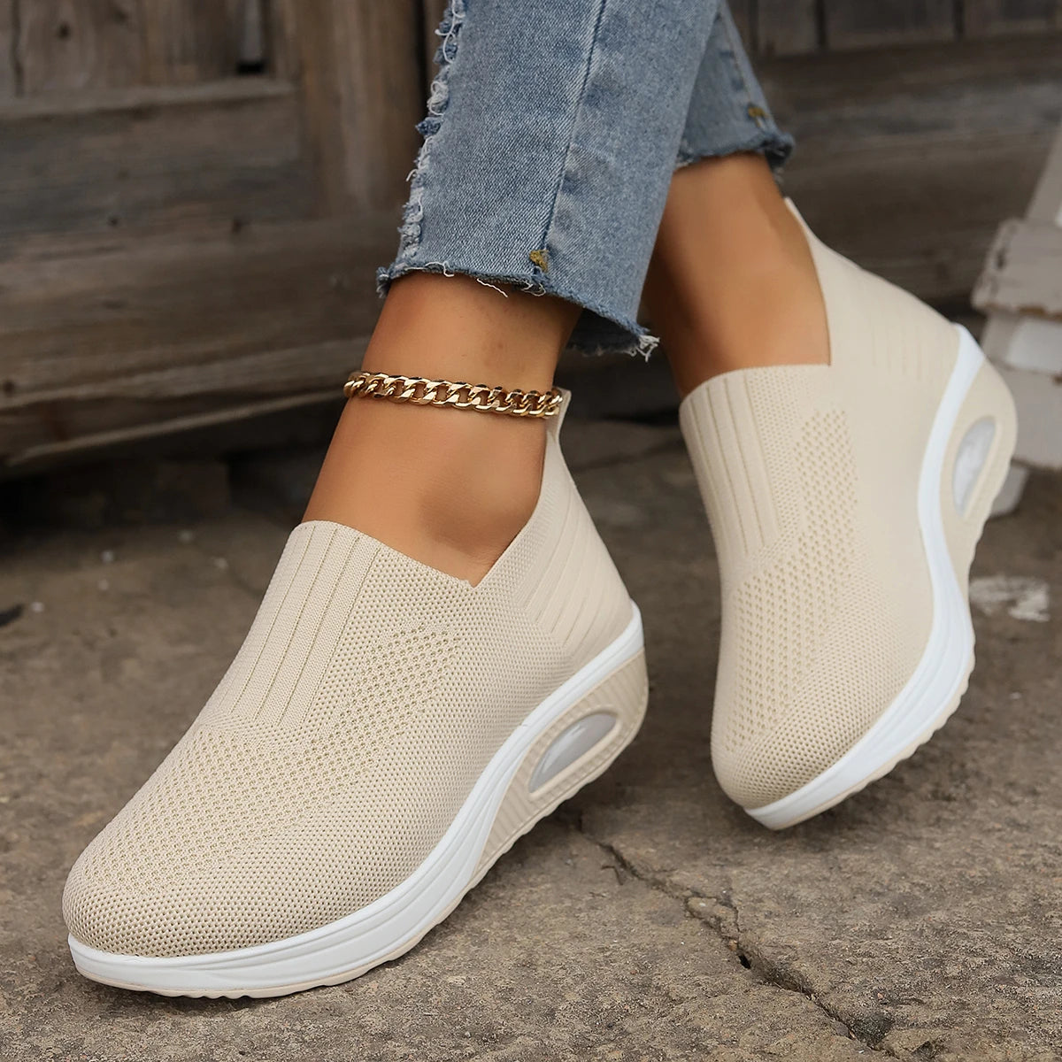 Women Walking Shoes Air Cushion Non Slip Orthopedic Shoes Ladies Platform Mules Breathable Wedge Female Sneakers