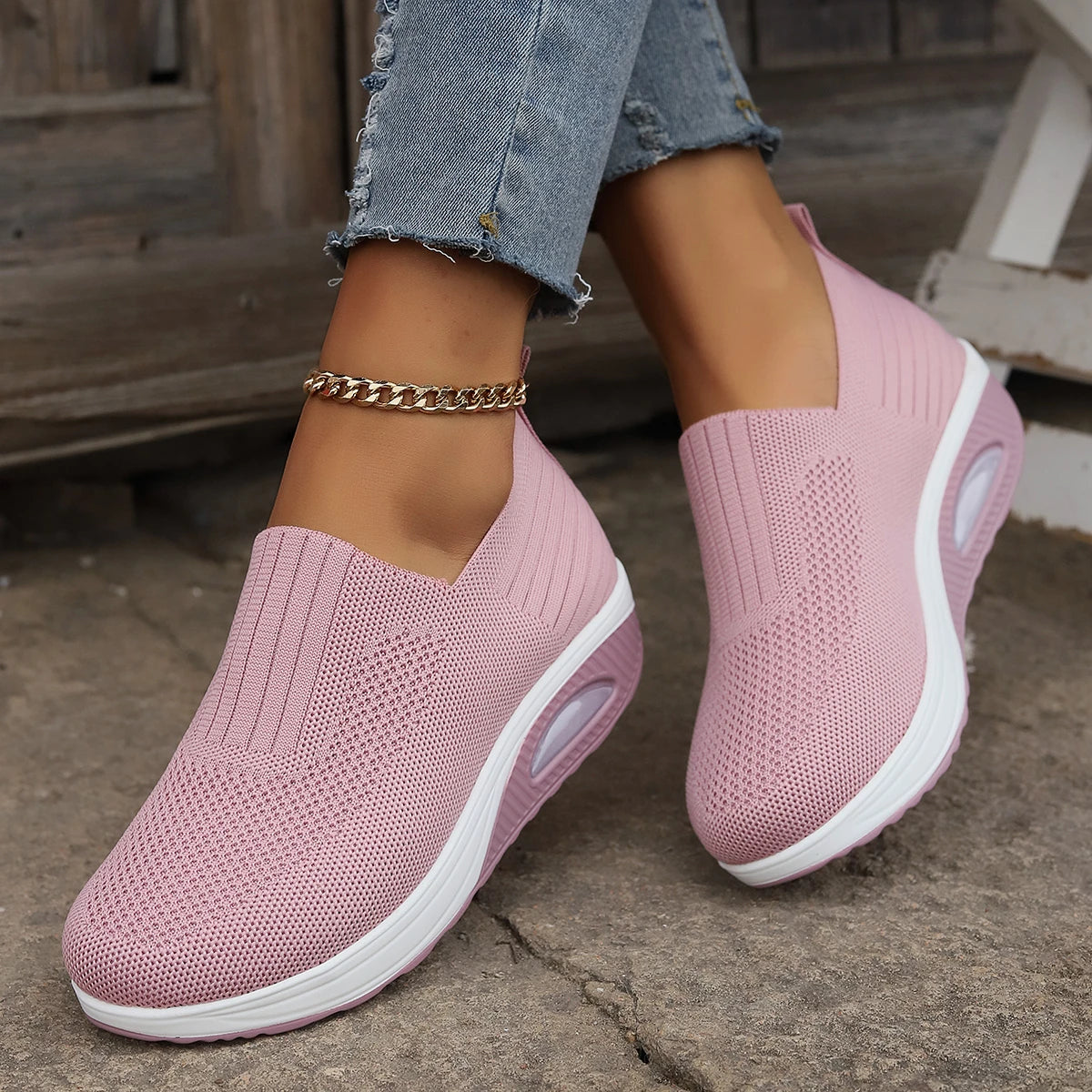 Women Walking Shoes Air Cushion Non Slip Orthopedic Shoes Ladies Platform Mules Breathable Wedge Female Sneakers