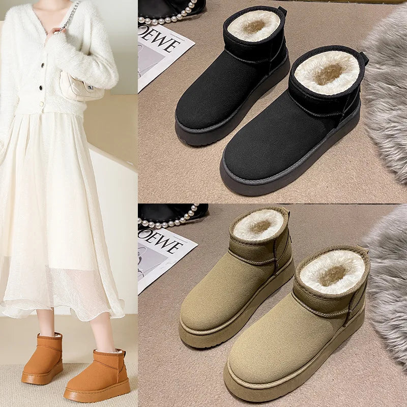 Winter Women Short Plush Warm Snow Boots Casual Shoes  New Suede Fur Chelsea Ankle Boots Flats Platform Ladies Shoes Botas