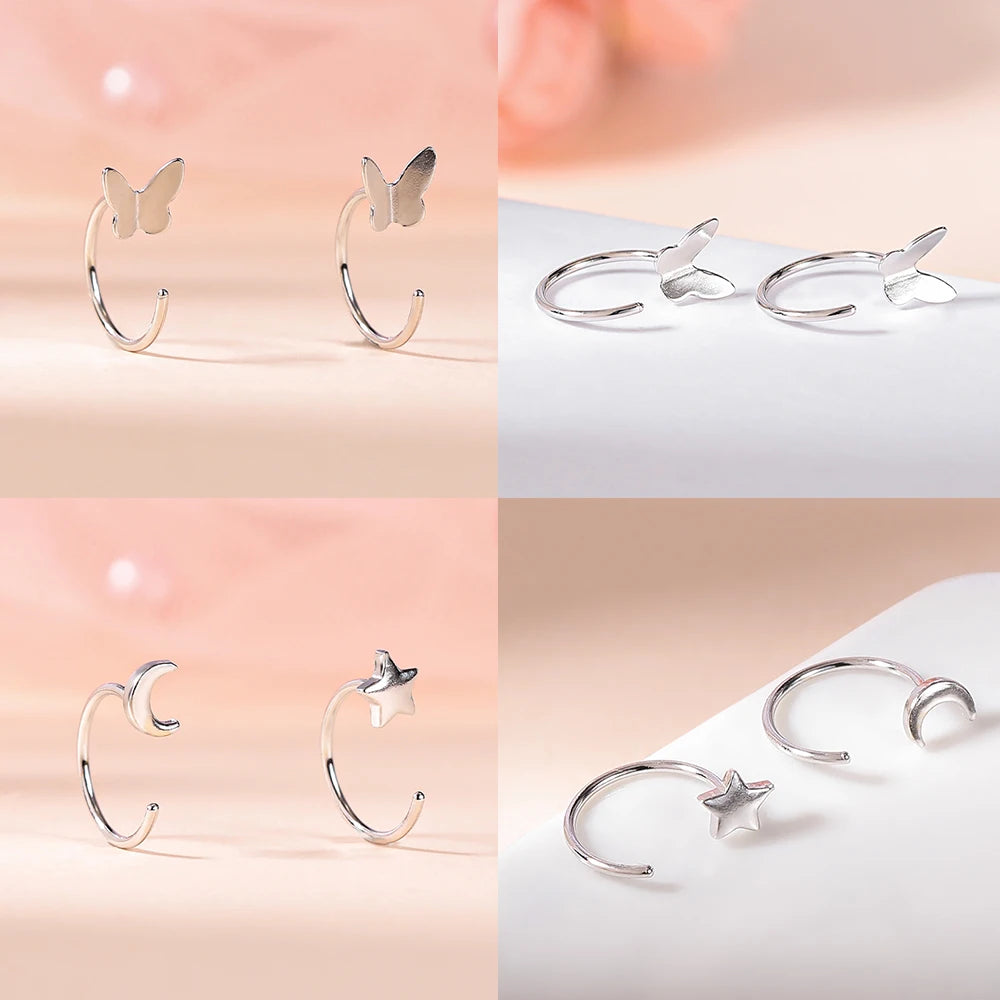 AOEDEJ 20G 2PCS 999 Sliver Open Earrings Jewelry Girl Cute Cat Heart Hoop Earring Crystal Opening Huggies Piercings Circle Ring