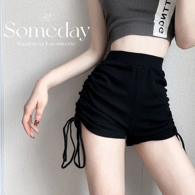 Shorts Women Soft Skinny Folds High Elastic Waist Jogger Young Teens Summer Ulzzang Casual Femme Trousers All-match Solid Simple