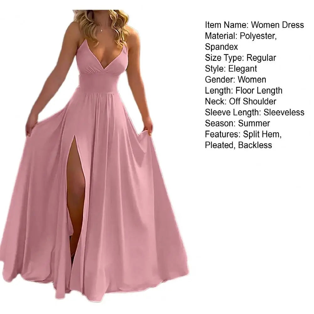 Women's Prom Dress Off Shoulder Low Cut V Neck Backless Sleeveless Solid Color Bodycon Evening Gown Party Maxi Dress