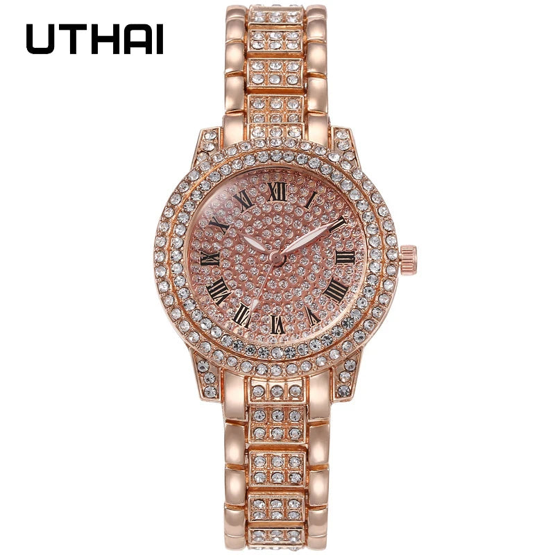 UTHAI H57 Women's Watch Vintage Diamond Ribbon Watches Gold Bracelet Accessories Woman's Fashion Quartz Wristwatch Clock