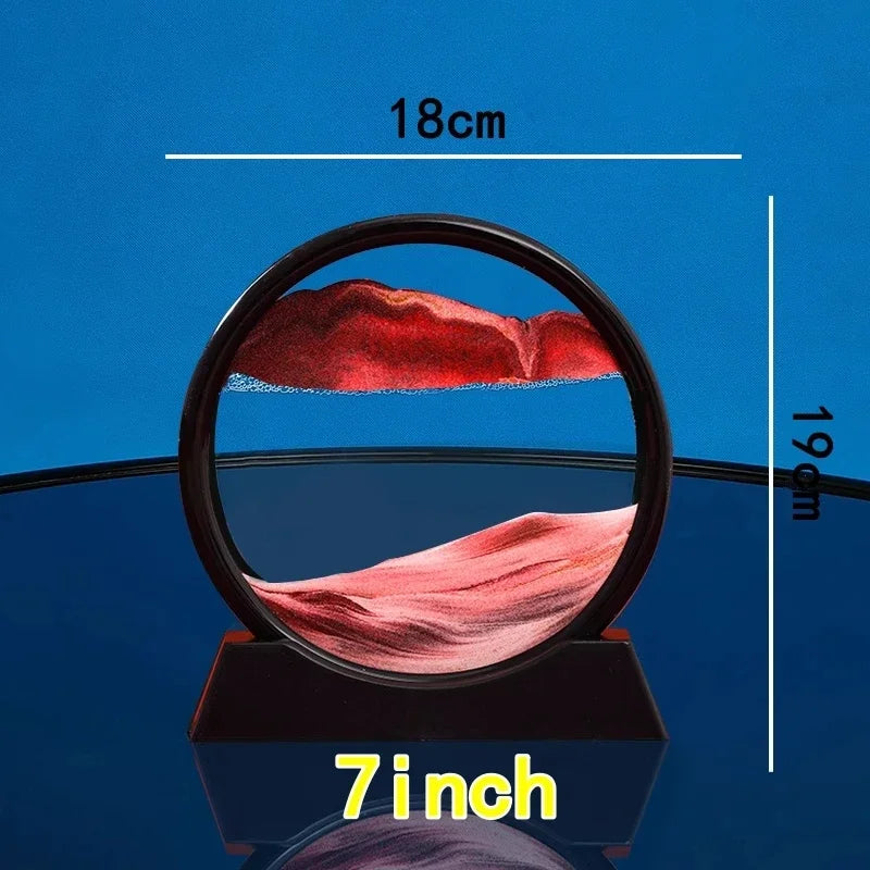 Red 3D Moving Sand Art – Deep Sea Round Glass Hourglass Quicksand Picture for Home, Office, and Gift Decor