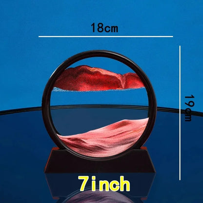 Red 3D Moving Sand Art – Deep Sea Round Glass Hourglass Quicksand Picture for Home, Office, and Gift Decor