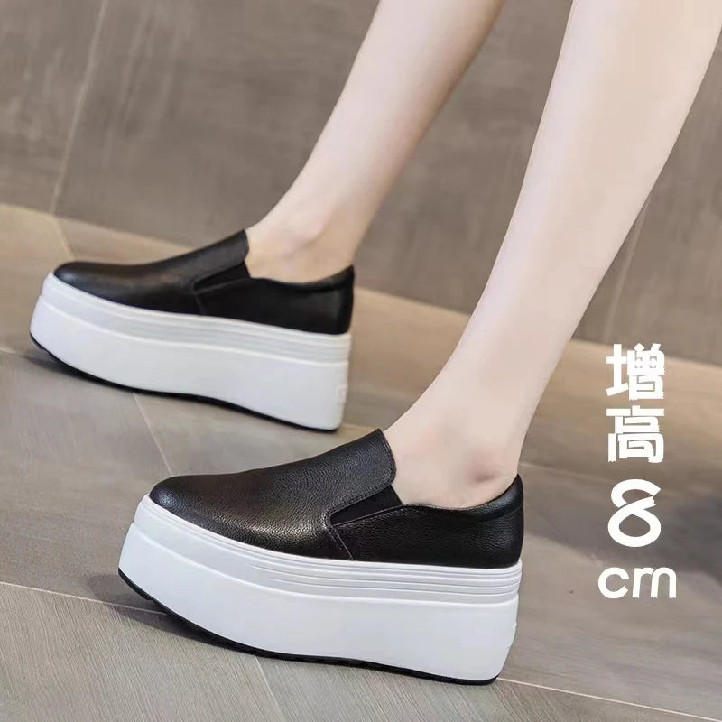 Autumn Loafer 8CM Platform Shoes Flats White Slip on Casual Shoes Slipony Women Sneakers Shoes Breathable Comfy Summer Sneakers