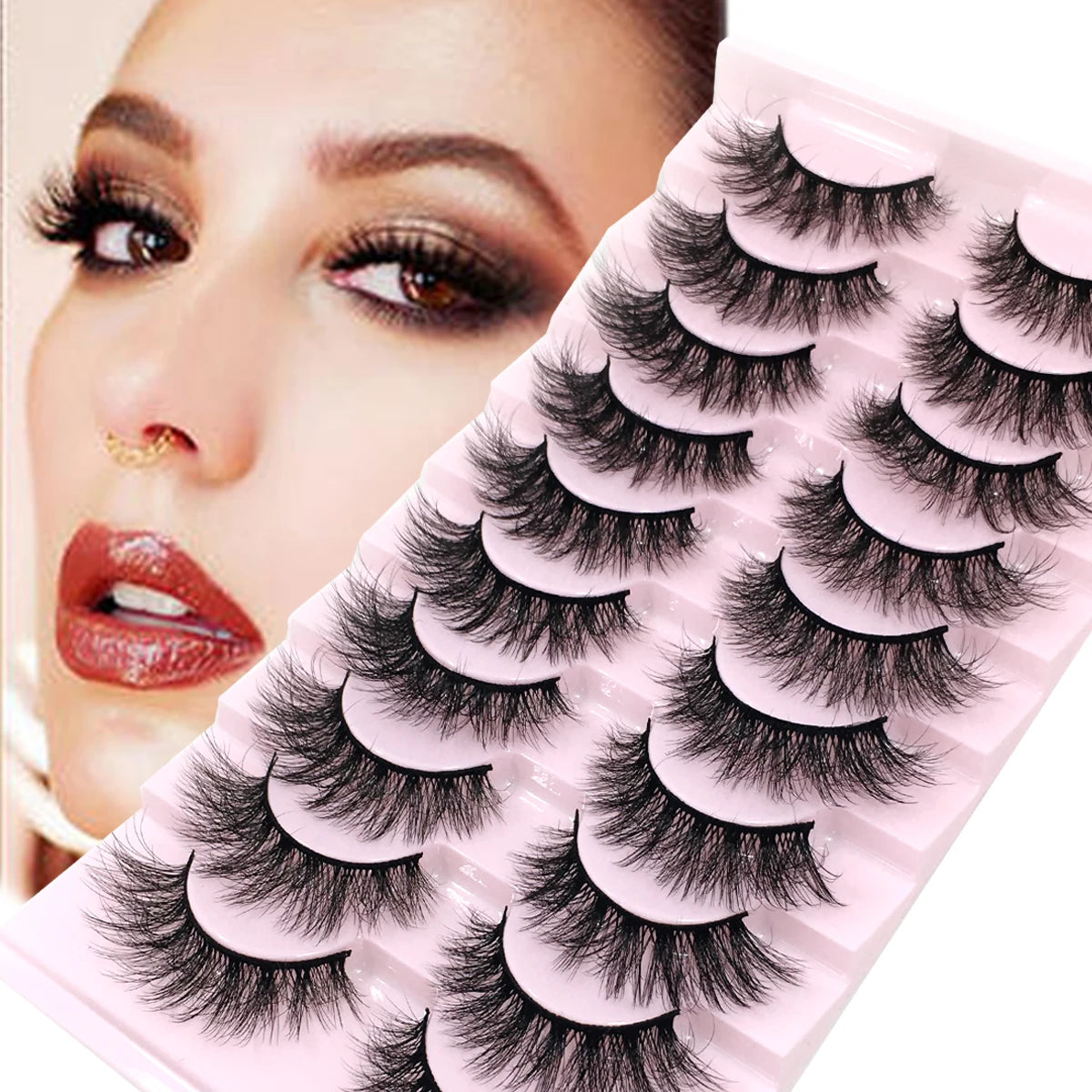 NEW 5/10 pairs long Natural Mink False Eyelashes Cross Dense Handmade Cotton Stalk Eye Lashes Makeup Mink Fake Eyelashes 54 Hot