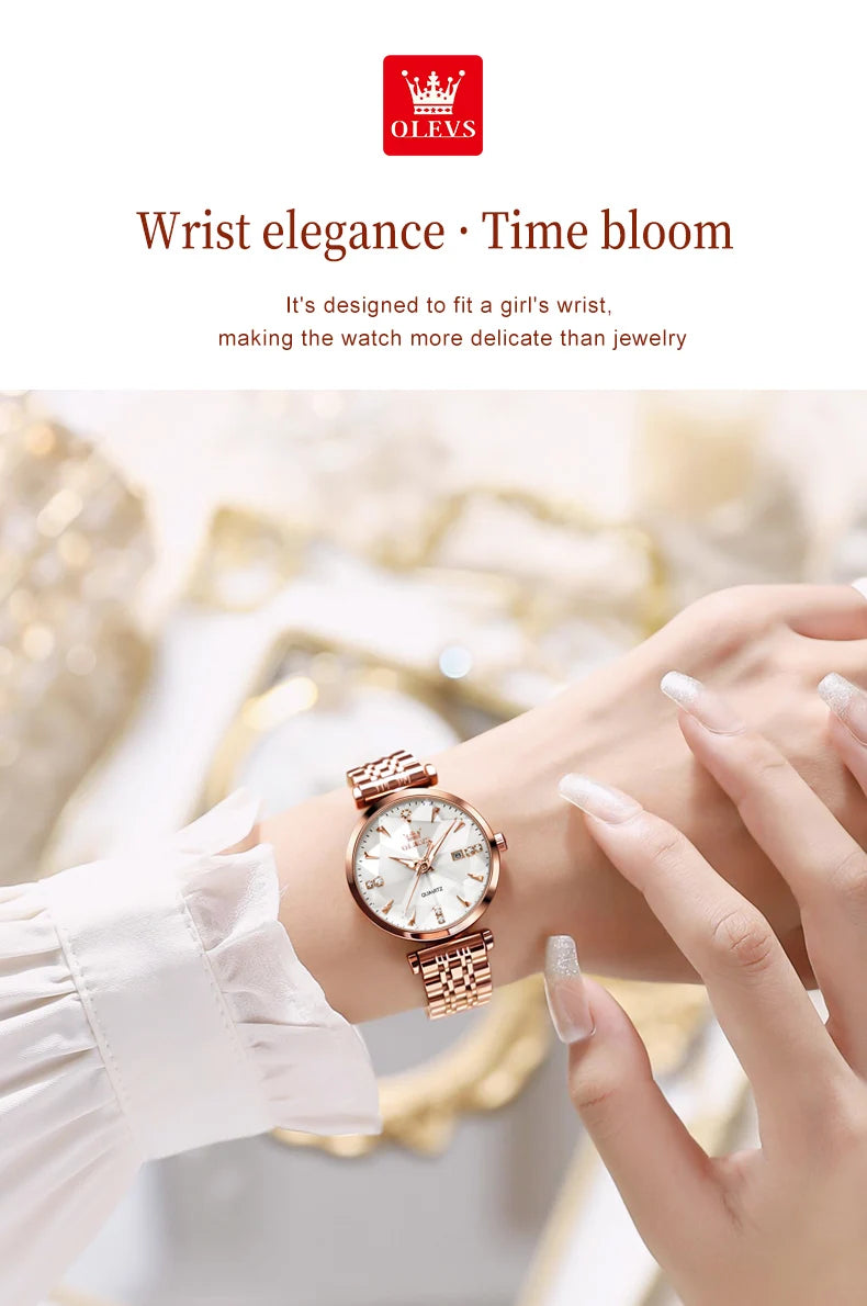 OLEVS Women's Watches Jewelry Quartz Watch Waterproof Stainless steel Strap Rose Gold Watch for Women Fashion Watch Bracelet Set