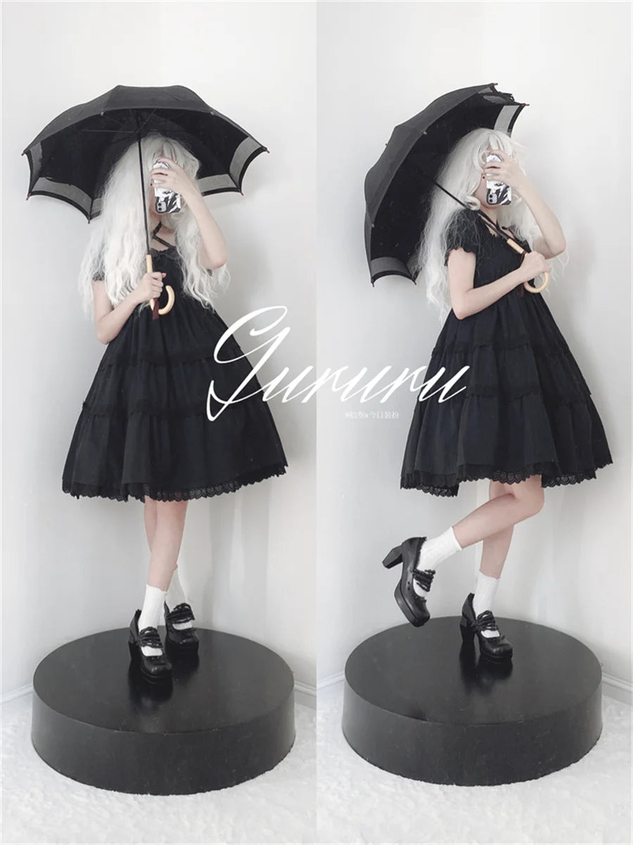 Antique Dark Punk Style Goth Girls Shoes Lolita Cosplay Round Head Thick Bottom Cross Rivet Lace Skull 8cm High Heel Shoes