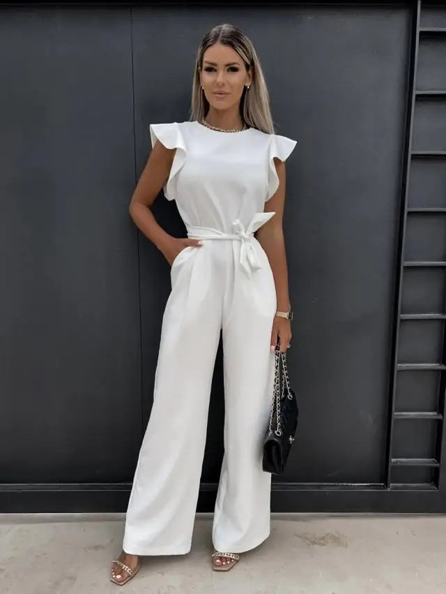 2024 Summer Short Sleeve Wide Leg Jumpsuit For Women Elegant Romper Vintage Streetwear Jumpsuits Overalls Women Jump Suit Woman