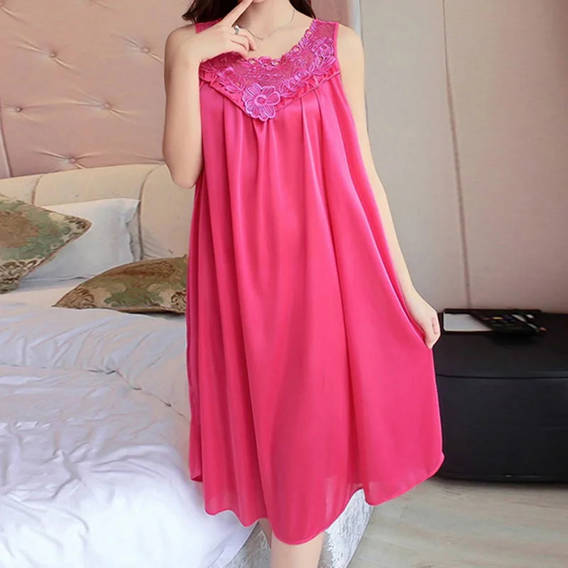 Women Nightgowns Satin Lace Sleepwear Nightwear Sexy Pyjama Women Home Clothing Sleepwear Female Free Size Lingerie Gown Robe