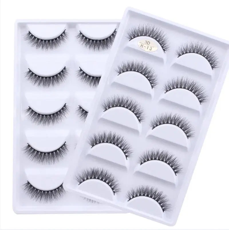 NEW 5/10 pairs long Natural Mink False Eyelashes Cross Dense Handmade Cotton Stalk Eye Lashes Makeup Mink Fake Eyelashes 54 Hot