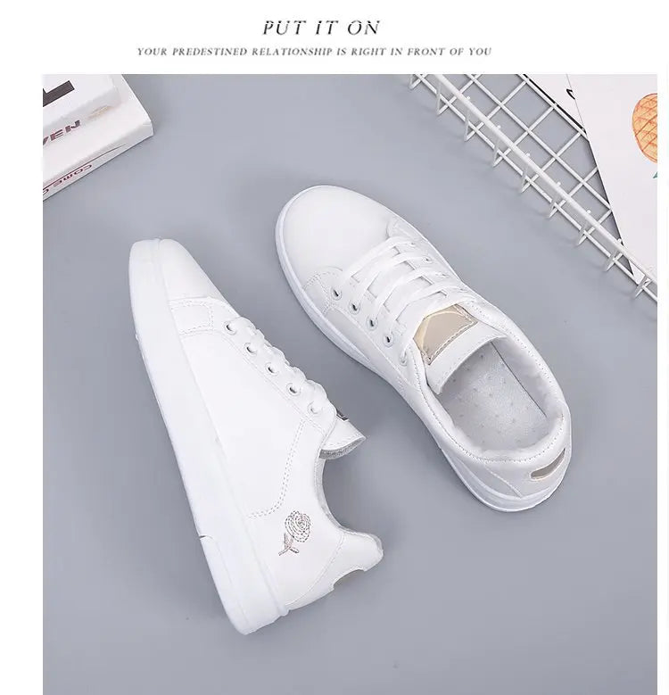 Women Casual Shoes Spring Autumn Sneakers Fashion White Breathable Embroidered Flower Lace-Up Tennis shoes