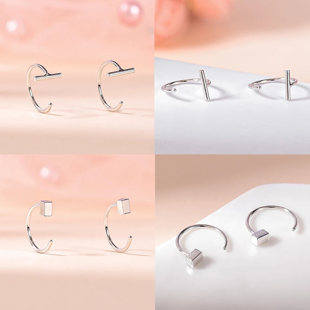 AOEDEJ 20G 2PCS 999 Sliver Open Earrings Jewelry Girl Cute Cat Heart Hoop Earring Crystal Opening Huggies Piercings Circle Ring