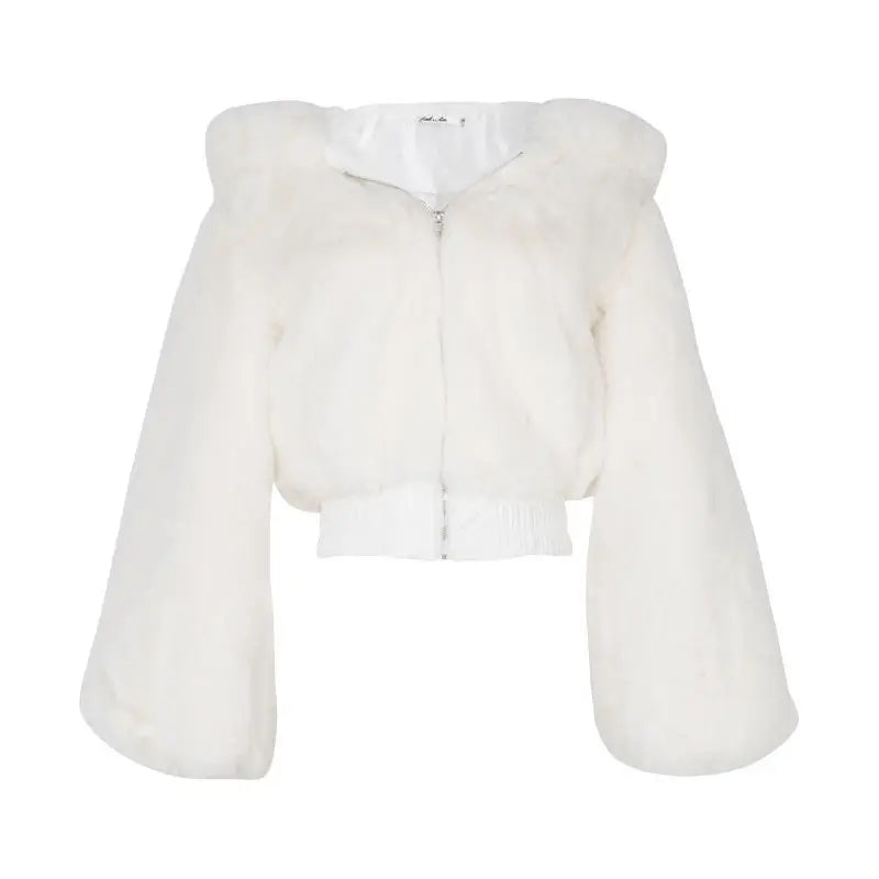 New Furry Cropped Faux Fur Coats and Jackets Women Fluffy Top Coat with Hooded Winter Fur Jacket manteau femme