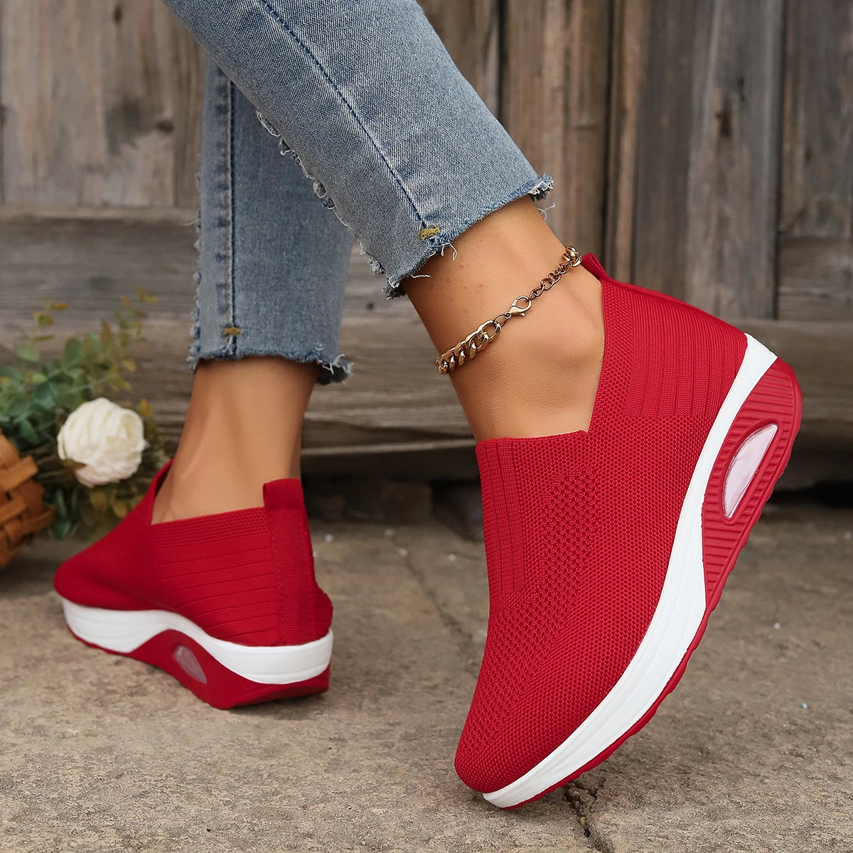 Women Walking Shoes Air Cushion Non Slip Orthopedic Shoes Ladies Platform Mules Breathable Wedge Female Sneakers