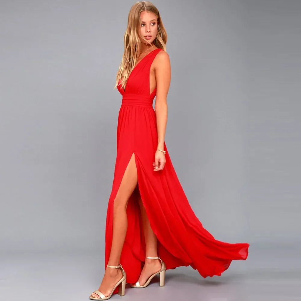 Sexy backless maxi summer dress women mesh long bodycon red Christmas party dress bridesmaid evening dresses