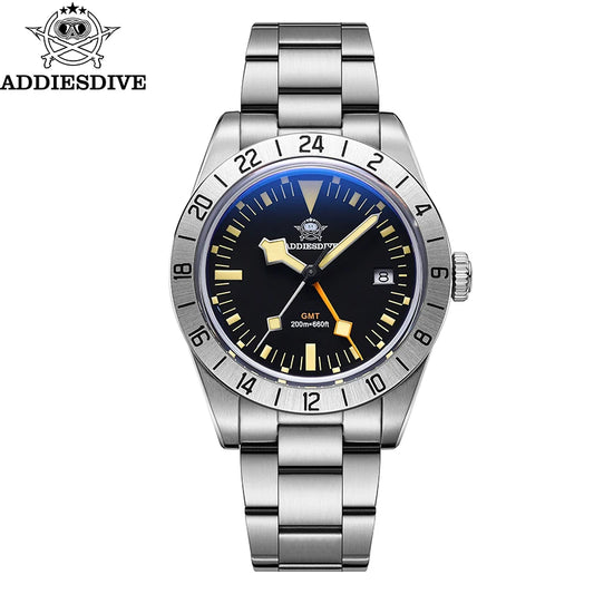 ADDIESDIVE GMT Watches Men's 39mm Diver Luminous Calendar Display Stainless Steel 20ATM Quartz Watches Reloj Hombre