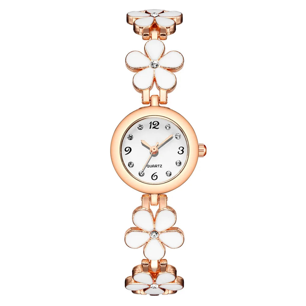 sweet flower style rhinestone quartz women bracelet watch