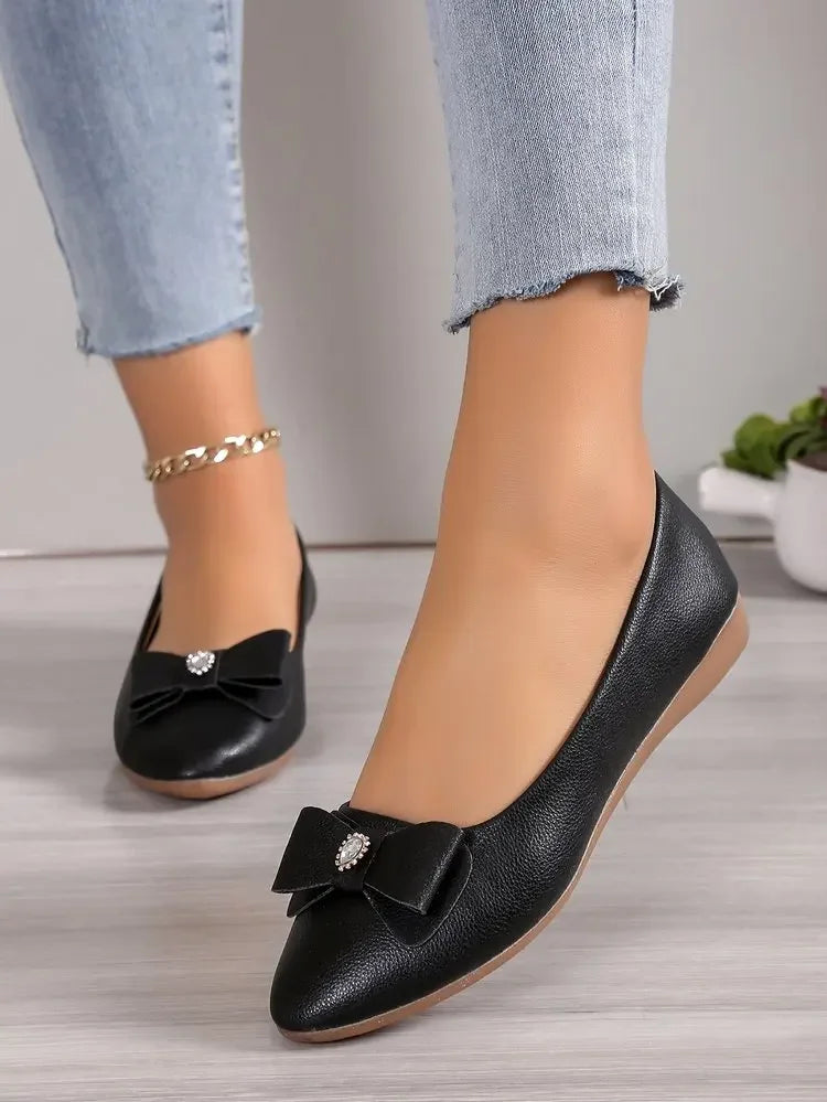 Women Casual Flats Shoes  New Bow Elegant Walking Shoes Spring Designer Brand Retro Dress Soft Sole Shoes Zapatillas Mujer