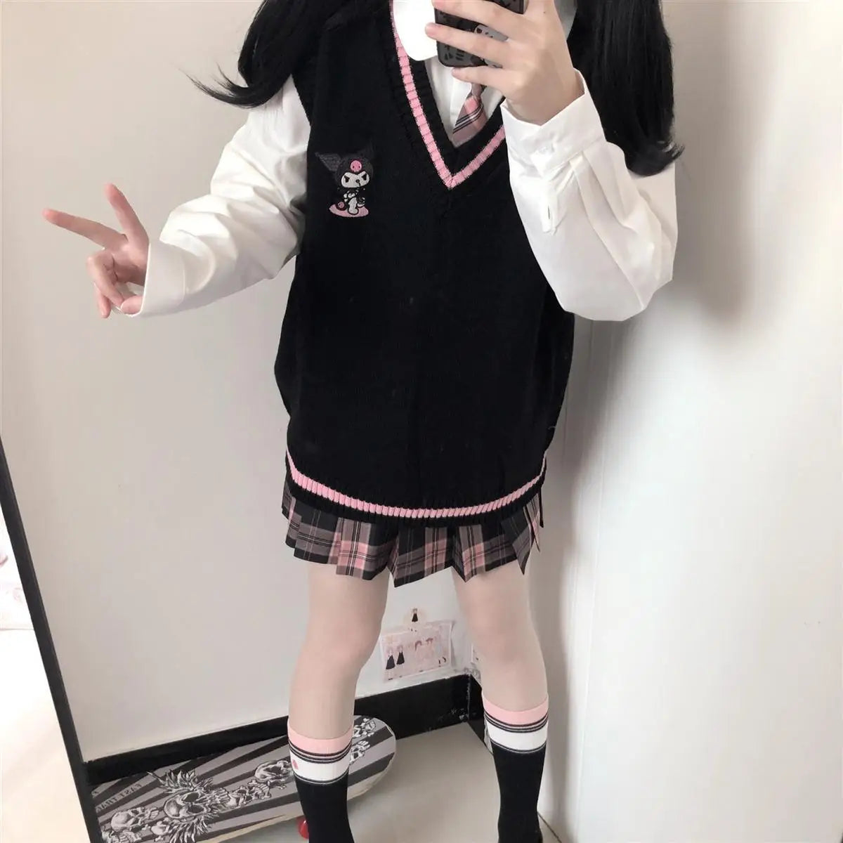 2024 School Kawaii Sweater Vest Cartoon Waistcoat Sweet Cute Preppy Style Women Pullover V-neck Embroidery Japanese Lolita Tops