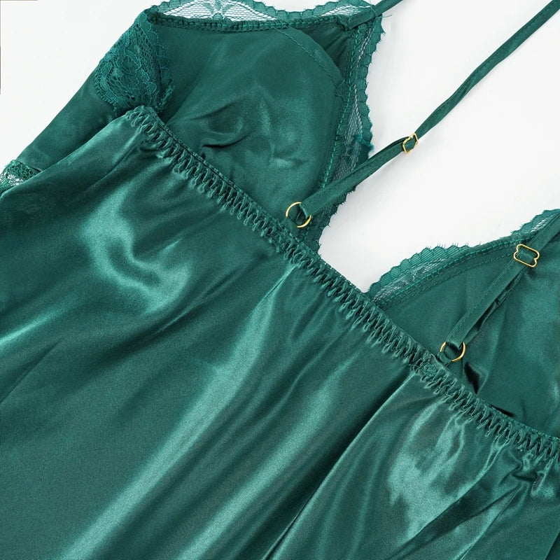 Women's Satin Nightgown Spaghetti Straps Sleep Dress Sexy V Neck Sleepwear Solid Color Nightwear Nighties Sleeveless Night Dress