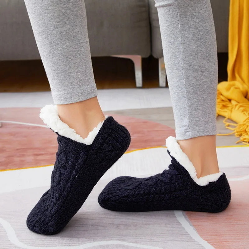 Winter Fuzzy Slipper Socks – Soft, Warm, Short Cotton Home Socks with Grip