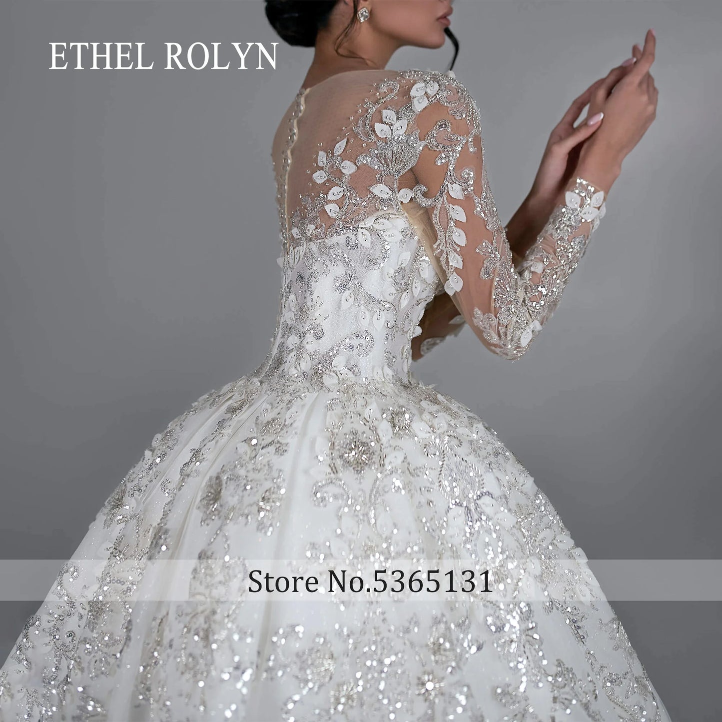 ETHEL ROLYN Long Sleeve Ball Gown Wedding Dress Exquisite SCOOP Sequined Beading Royal Train Wedding Gown Vestidos De Novia