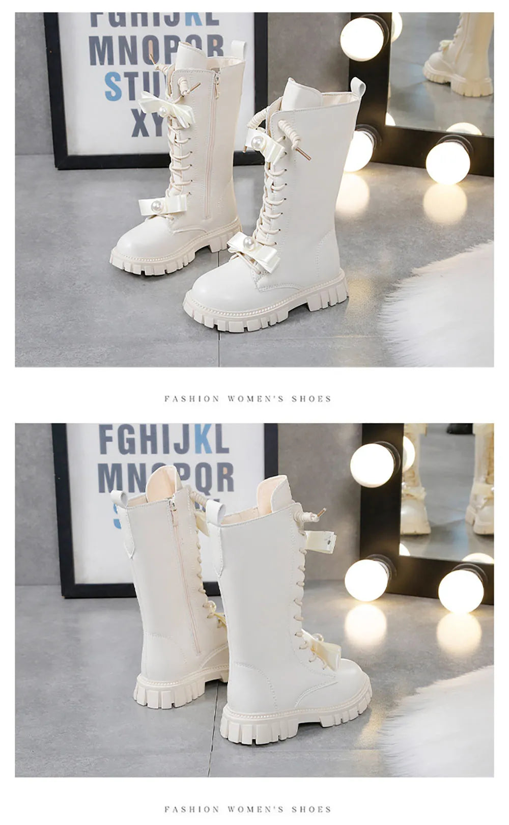 Winter Long Boots For Girls Luxury Pearl Bow Teenager Girl's Fashion Boots Faux Fur Thick Warm Cotton Snow Boots For Girls